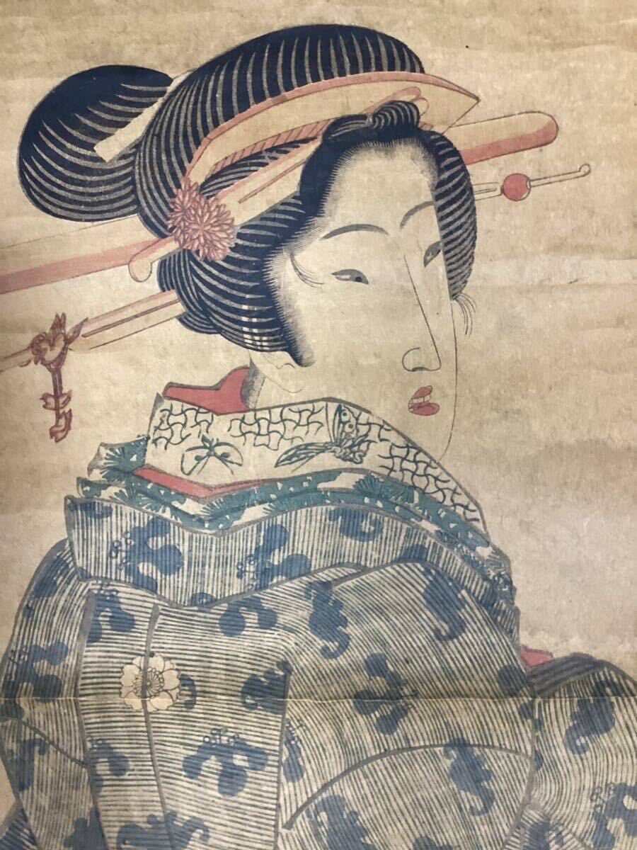 江戸期　堅絵　渓斎英泉画　紙本　浮世絵　錦絵　花魁　美人画　木版画　版画　