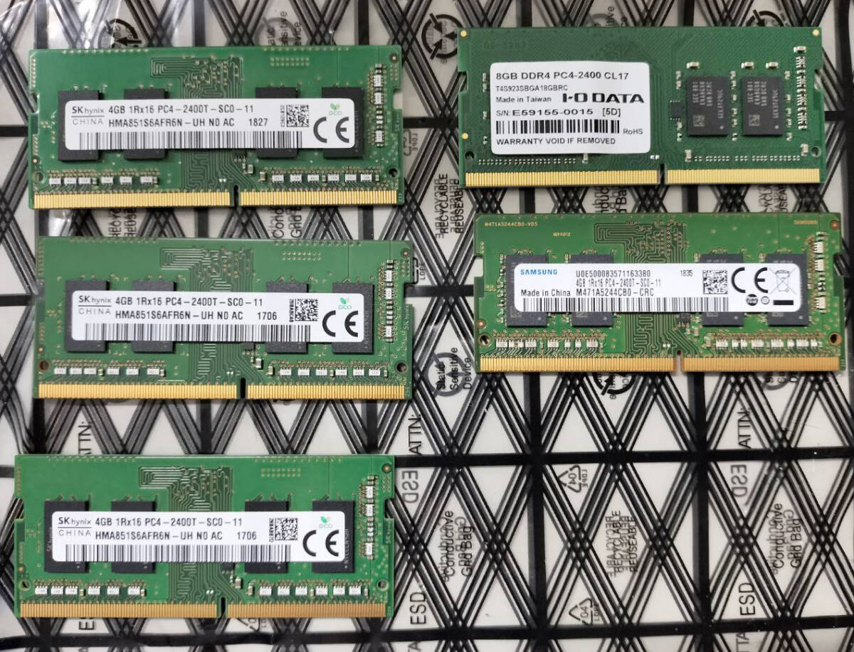 ☆ SO-DIMM PC4-2400 8Gx1 PC4-2400 4Gx4 (IO DATA，SAMSUNG，SKhynix) 動作確認済 計24G ☆