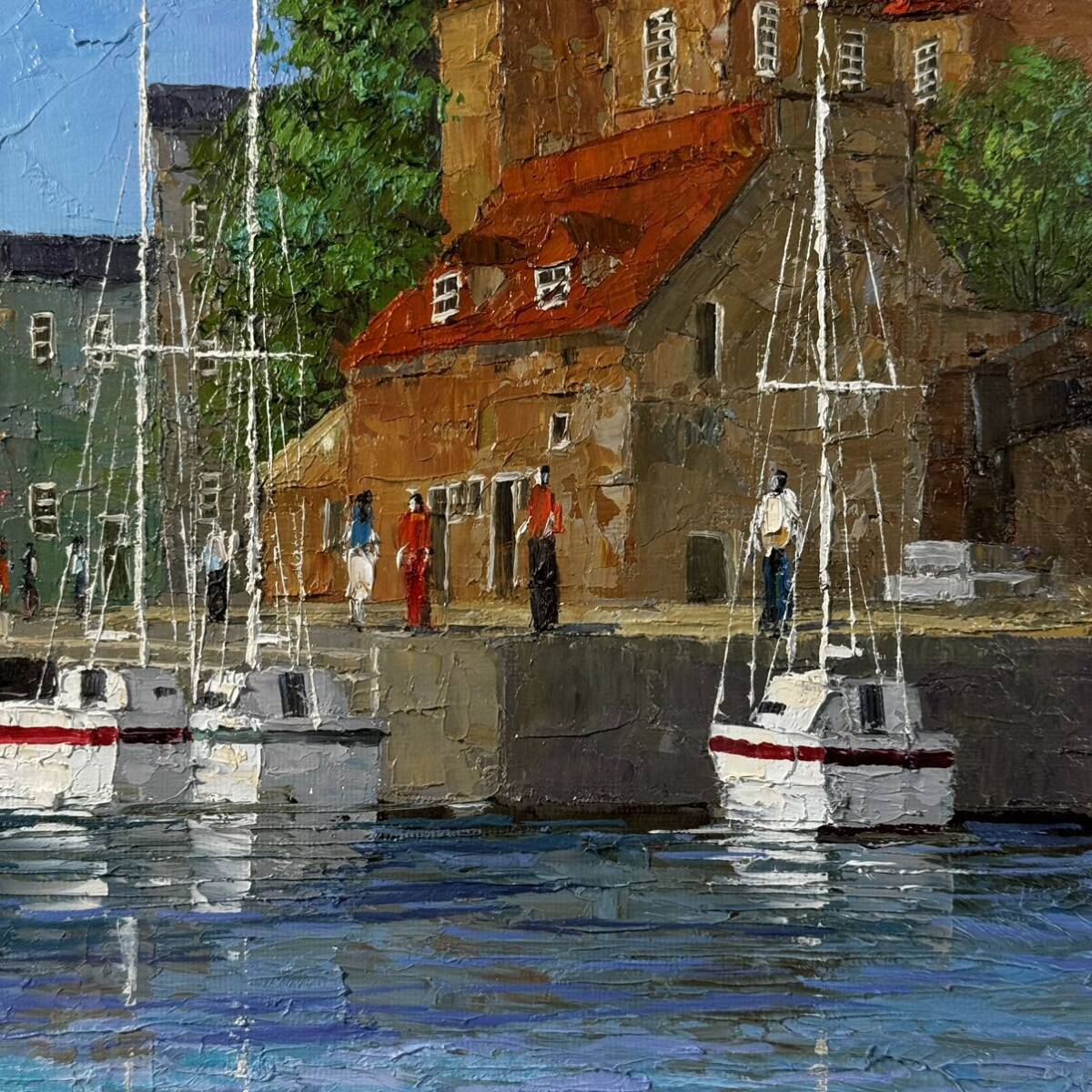 油絵 風景画 浅田 薫 画 【フランス・オンフルール港】SM 真作