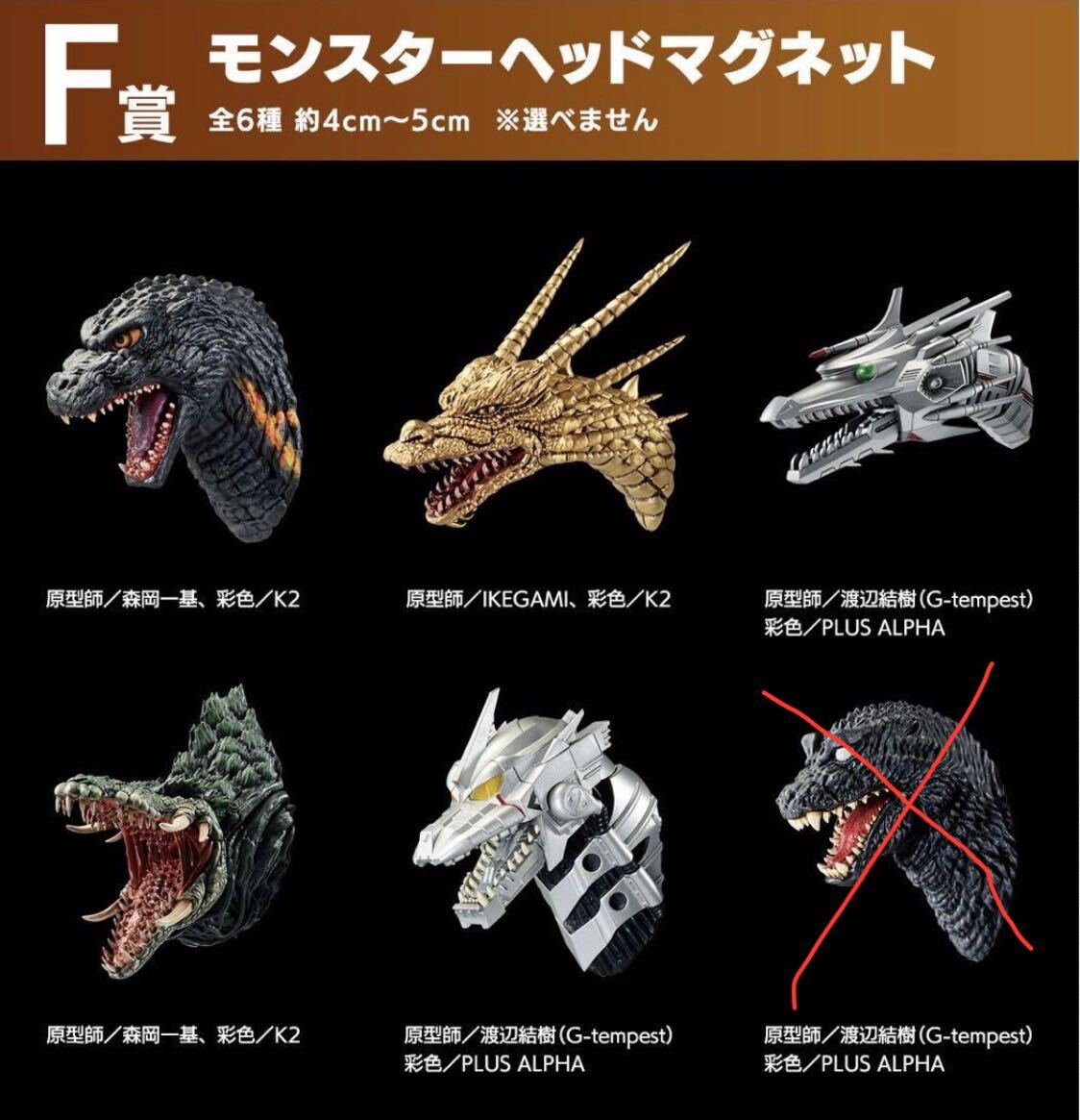 ゴジラ 一番くじ 大怪獣列伝 モンスターヘッド マグネット 5種 一番くじ ゴジラ 大怪獣列伝 モンスターヘッドマグネット5種