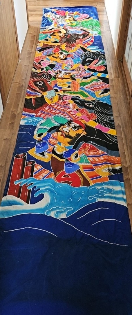 古布 アンティーク リメイク素材 のぼり旗 幟旗 武者絵 長さ約446㎝幅約82cm