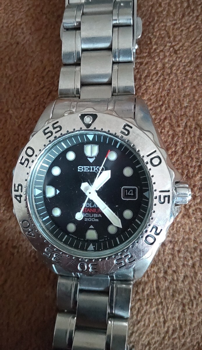 稼働中/清潔/軽量チタン チタニウム★SEIKO PROSPEX V145-0AH0 SBDN013 ソーラー ダイバーズウォッチ腕時計