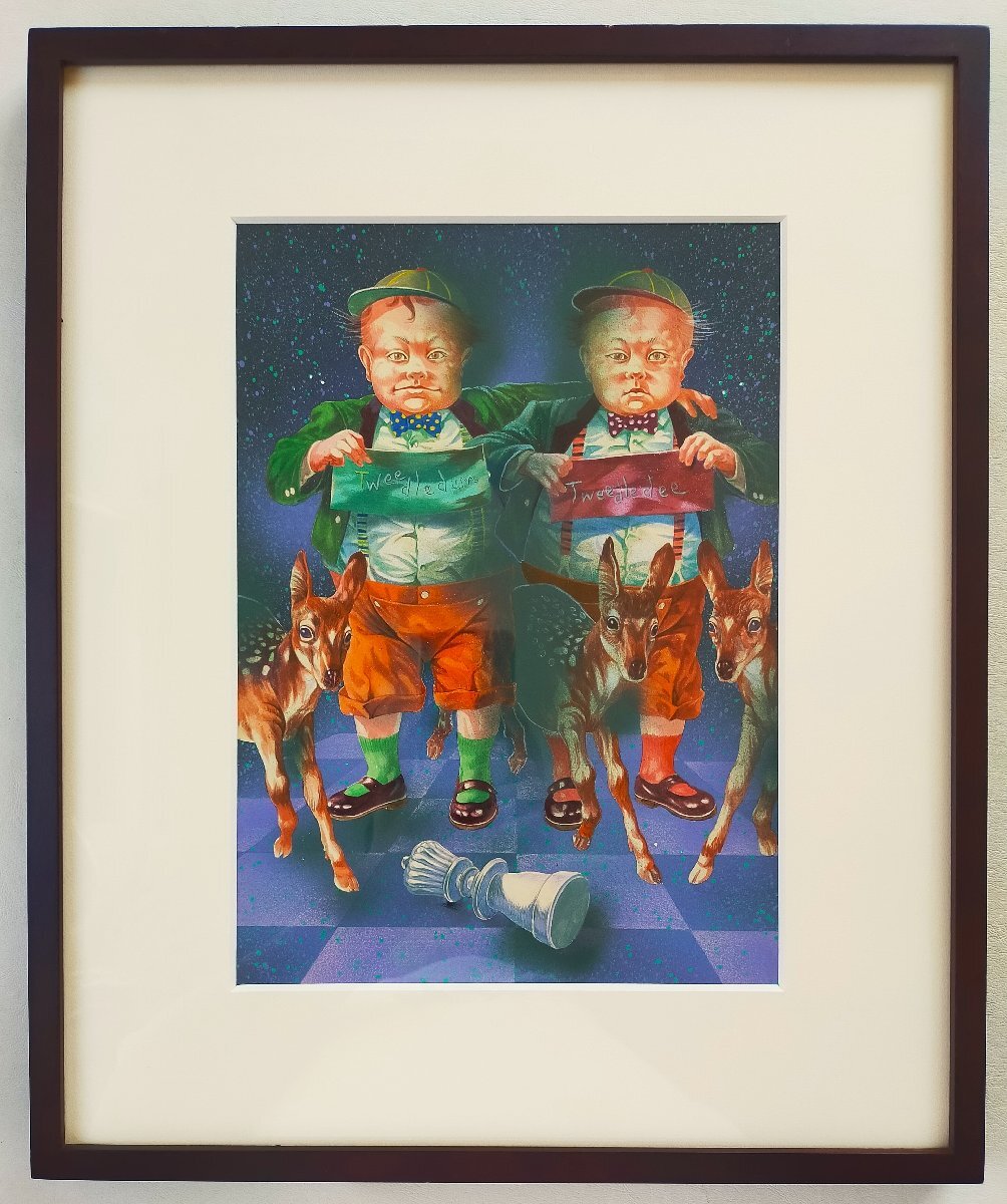 【宇美】真作☆☆建石修志 アクリル 自筆肉筆 表紙原画 希少作品 鏡の国のアリスに掲載 文献付き 送料無料☆☆