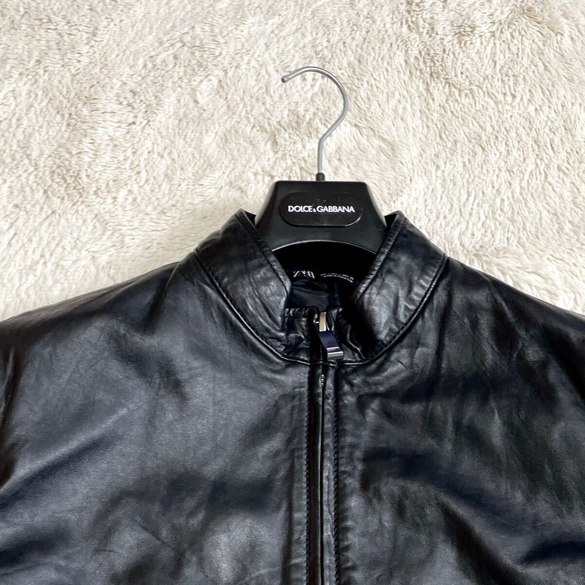 美品】ZARA レザージャケット襟付きシングルライダースブラックXL 美品】ZARA レザージャケット襟付きシングルライダースブラックXL