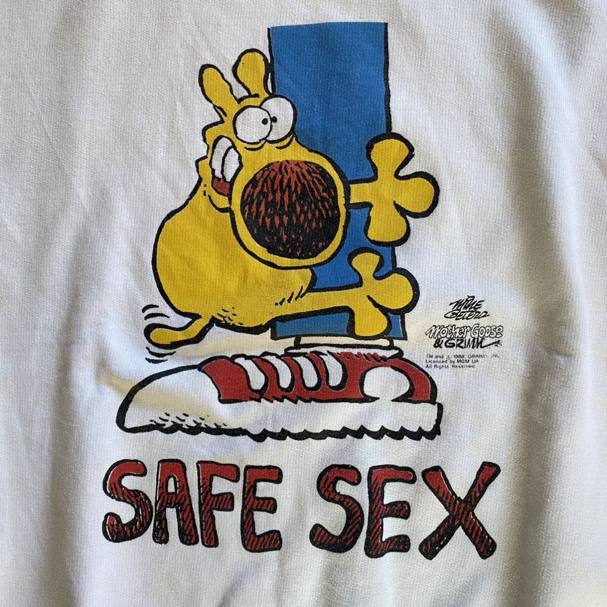 80’s Mother Goose & Grimm Safe Sex Sweatshirt スウェット 古着 エロ　vintage used_画像3