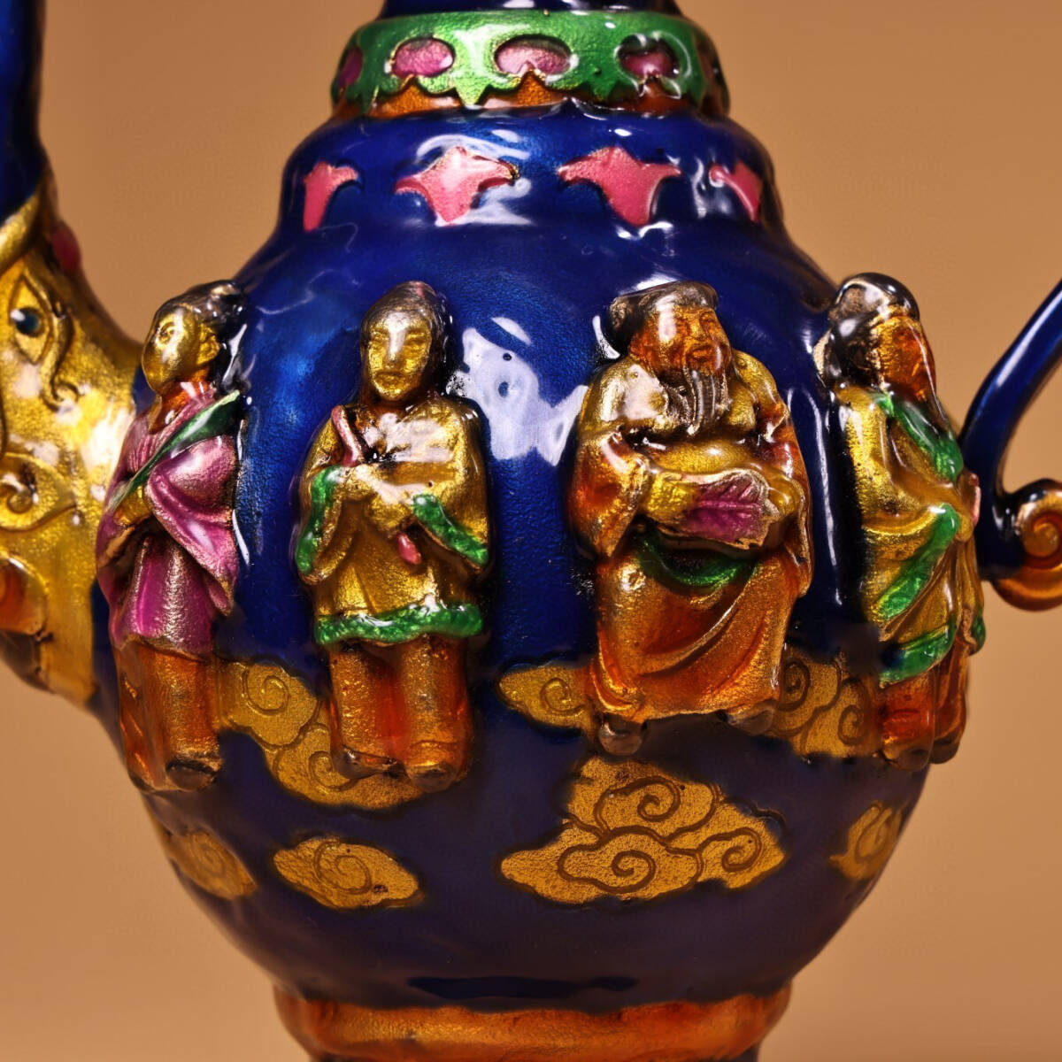 館蔵珍品 銅製 景泰藍 琺瑯彩 八仙酒壺』置物 賞物 貴重物品