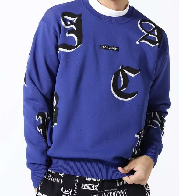 ・未使用 正規品・Jack Bunny!! by PEARLY GATES　ジャックバニー!! 秋冬　ゴシックロゴＷジャガード クルーネックニット 5号L 定18,700円
