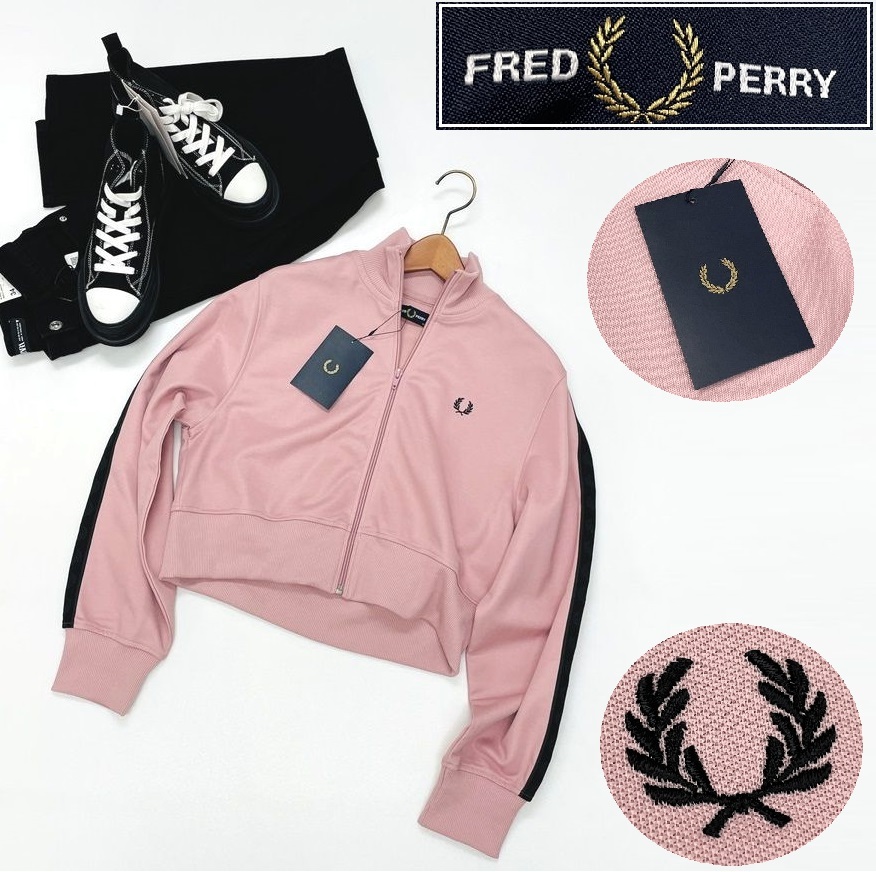 FRED PERRY ピンク×ブラック クロップドトラックジャケット FRED PERRY ピンク×ブラック クロップドトラックジャケット