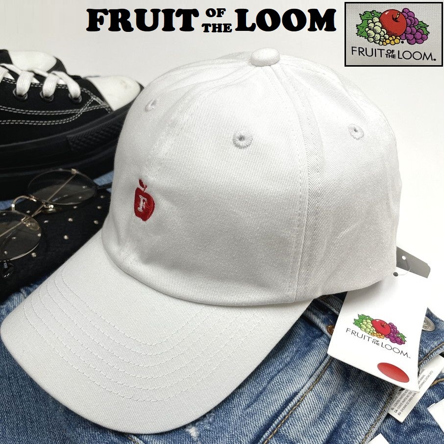 FRUIT OF THE LOOM ホワイト キャップ アウトドア キャンプゴルフ 野球帽子 バイクスポーツ レッドロゴ刺繍 フルーツオブザルーム