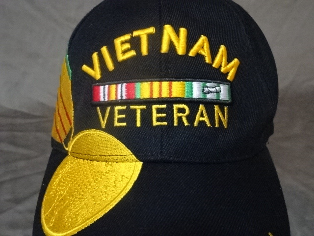 ◆ 激レア USA購入 アメリカ軍 ベトナム戦争 【VIETNAM VETERAN】 豪華ロゴ刺繍入り キャップ ブラック 中古良品 ◆