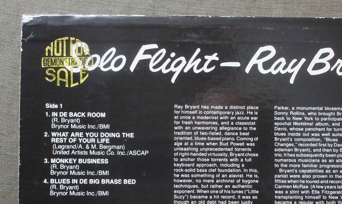 米プロモスタンプ(LP) RAY BRYANT [SOLO FLIGHT] 光沢ジャケ/オリジナル内袋有り/1977年/PABLO/2310-798_画像4