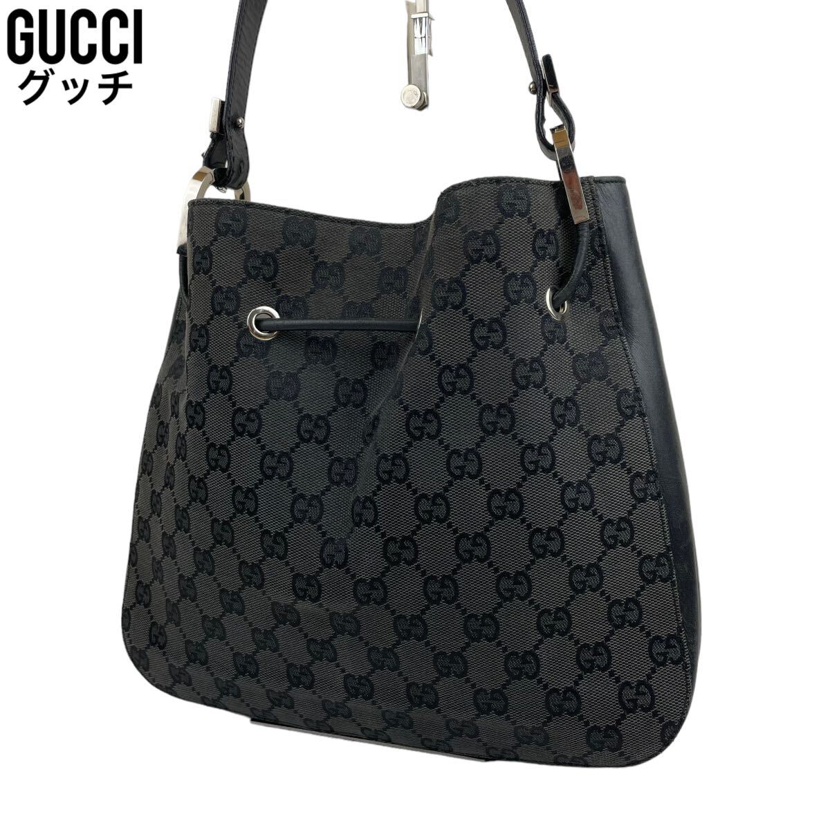 良品 GUCCI グッチ ハンドバッグ GGキャンバス レザー ブラック 良品 GUCCI グッチ ハンドバッグ GGキャンバス レザー ブラック