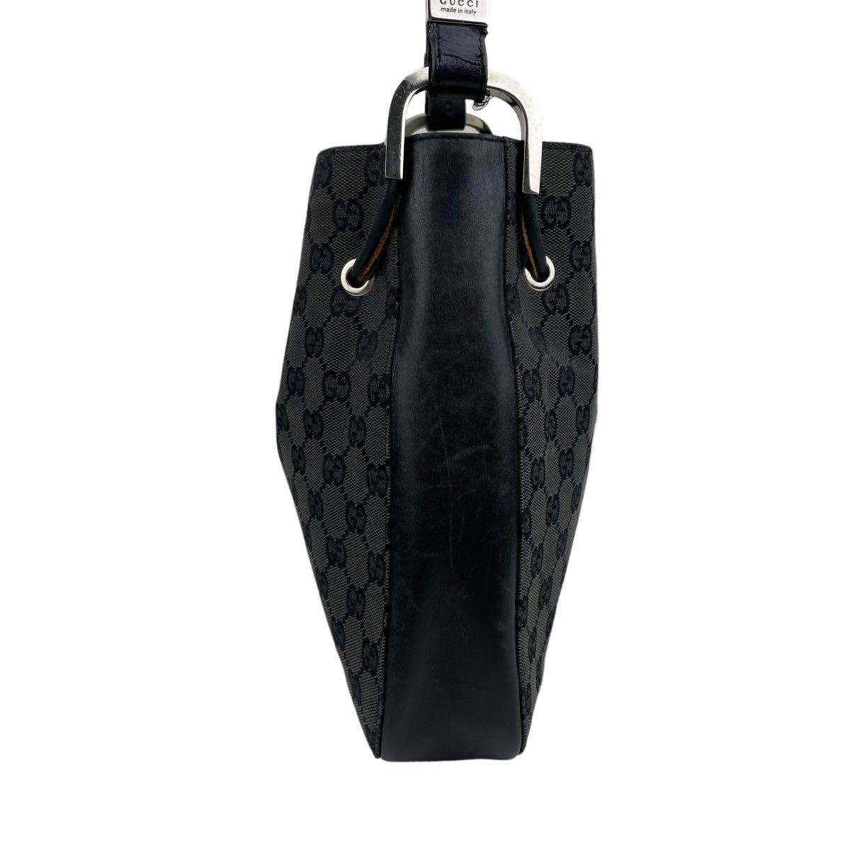 良品 GUCCI グッチ ハンドバッグ GGキャンバス レザー ブラック 良品 GUCCI グッチ ハンドバッグ GGキャンバス レザー ブラック