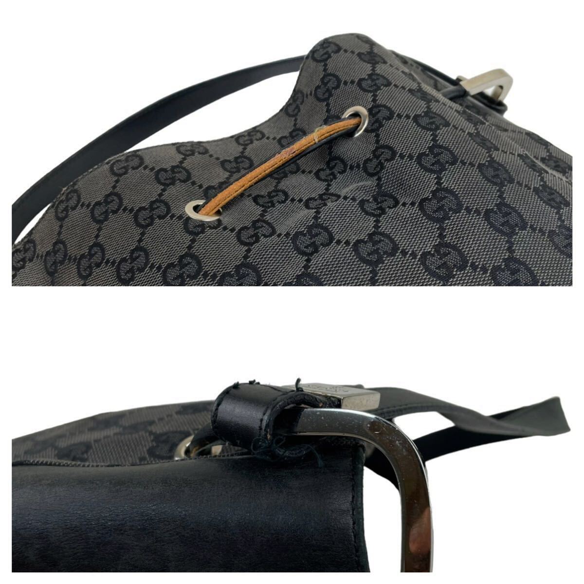 良品 GUCCI グッチ ハンドバッグ GGキャンバス レザー ブラック 良品 GUCCI グッチ ハンドバッグ GGキャンバス レザー ブラック