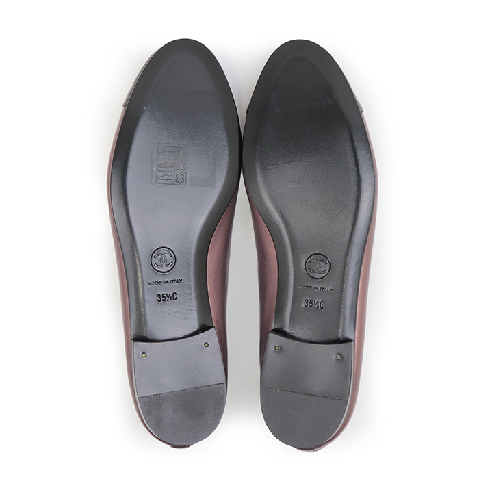 【美品】シャネル 08A G02819 バレリーナ キャップトゥ フラット パンプス レディース 35.5C メタリック パープル ブラック CHANEL