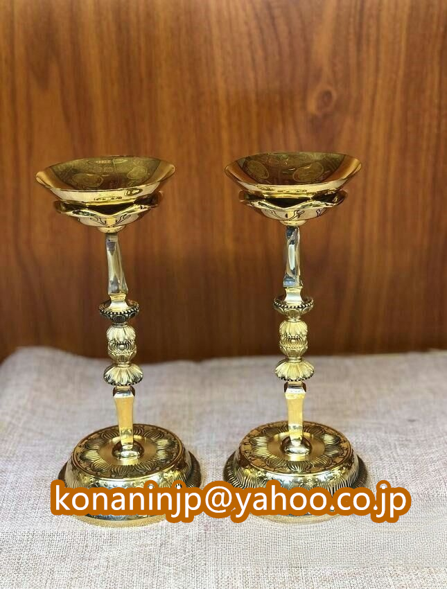 密教法具 燭台 一対 独鈷杵 仏具 寺院用仏具 真鍮製 仏教 工芸品