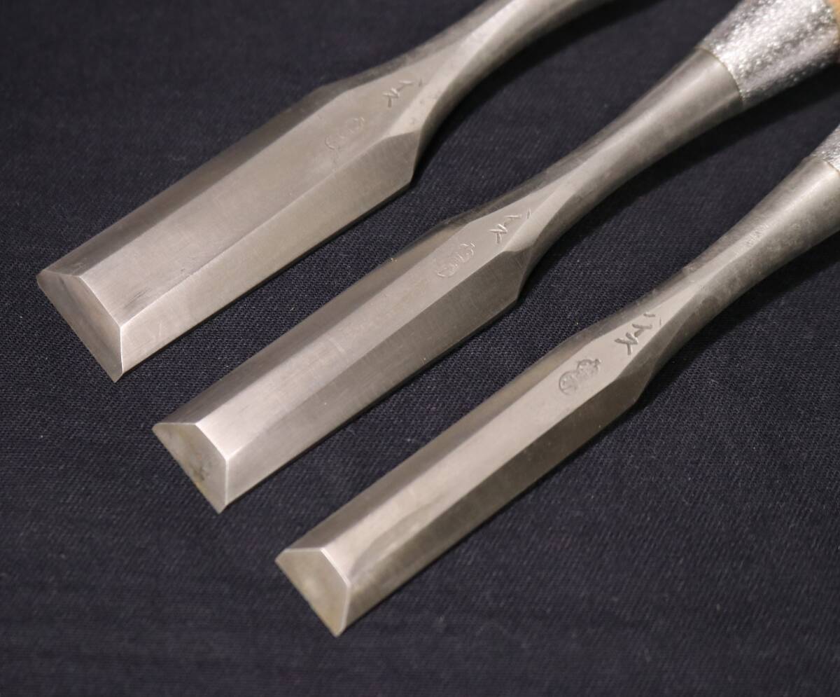 15mm 18mm 24mm 左正弘 ハイス鋼 鑿 銀色ザラメ口金 3本 まとめ ノミ 大工道具