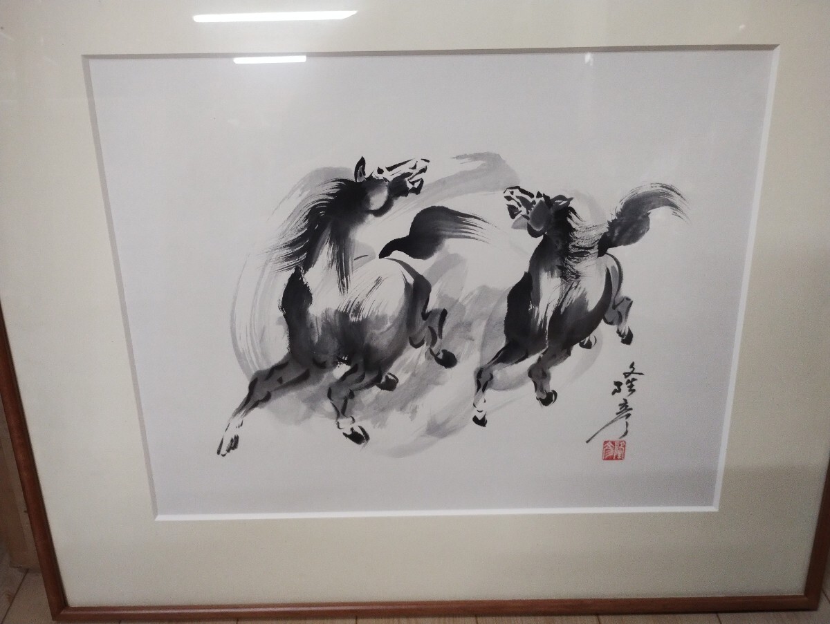 三上隆彦 水墨画 短冊 馬引き