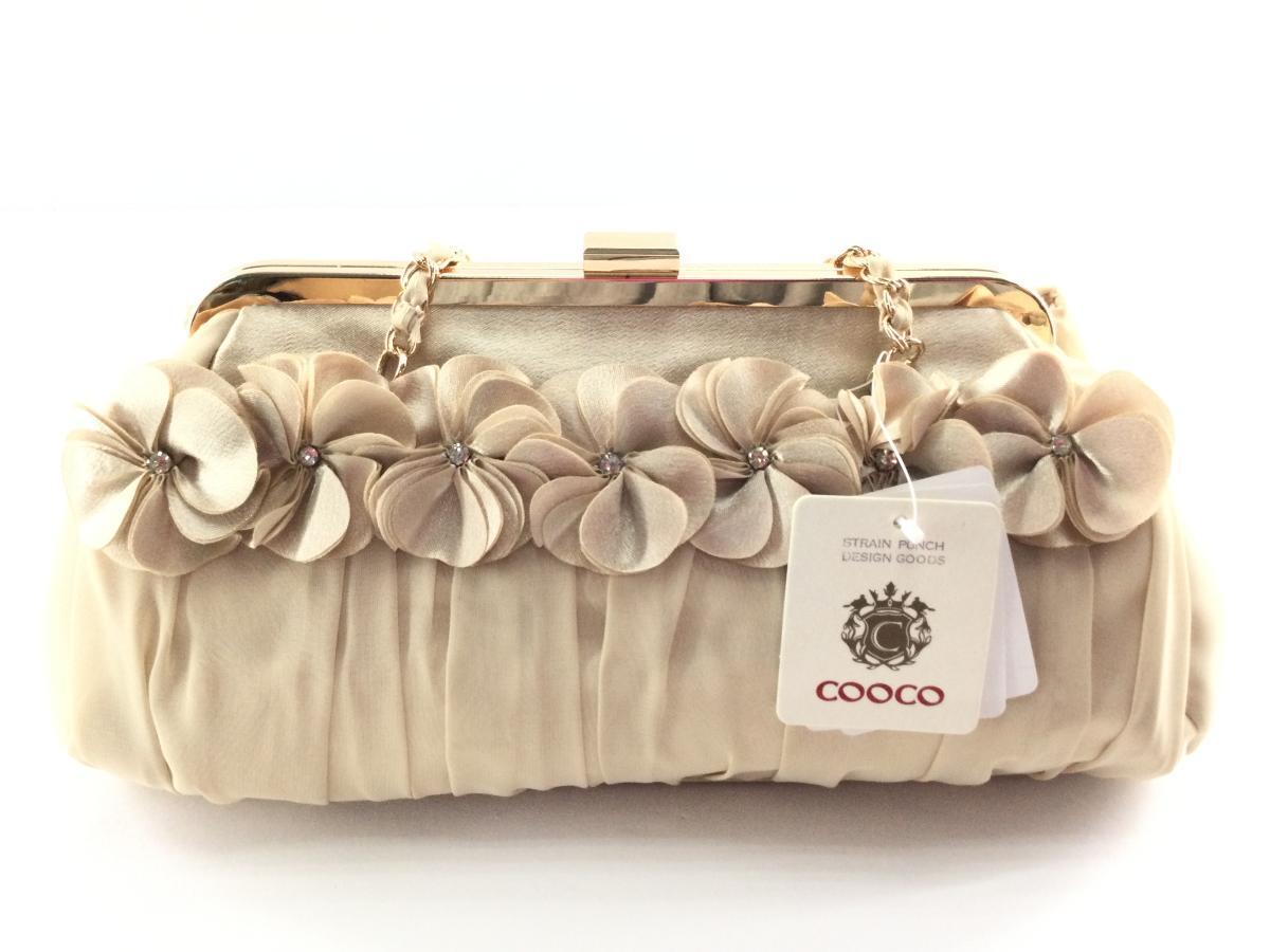 がま口パーティーバッグ クーコ COOCO 2WAY ハンドバッグ オーガンジーxミニフラワー ゴールド系_画像1