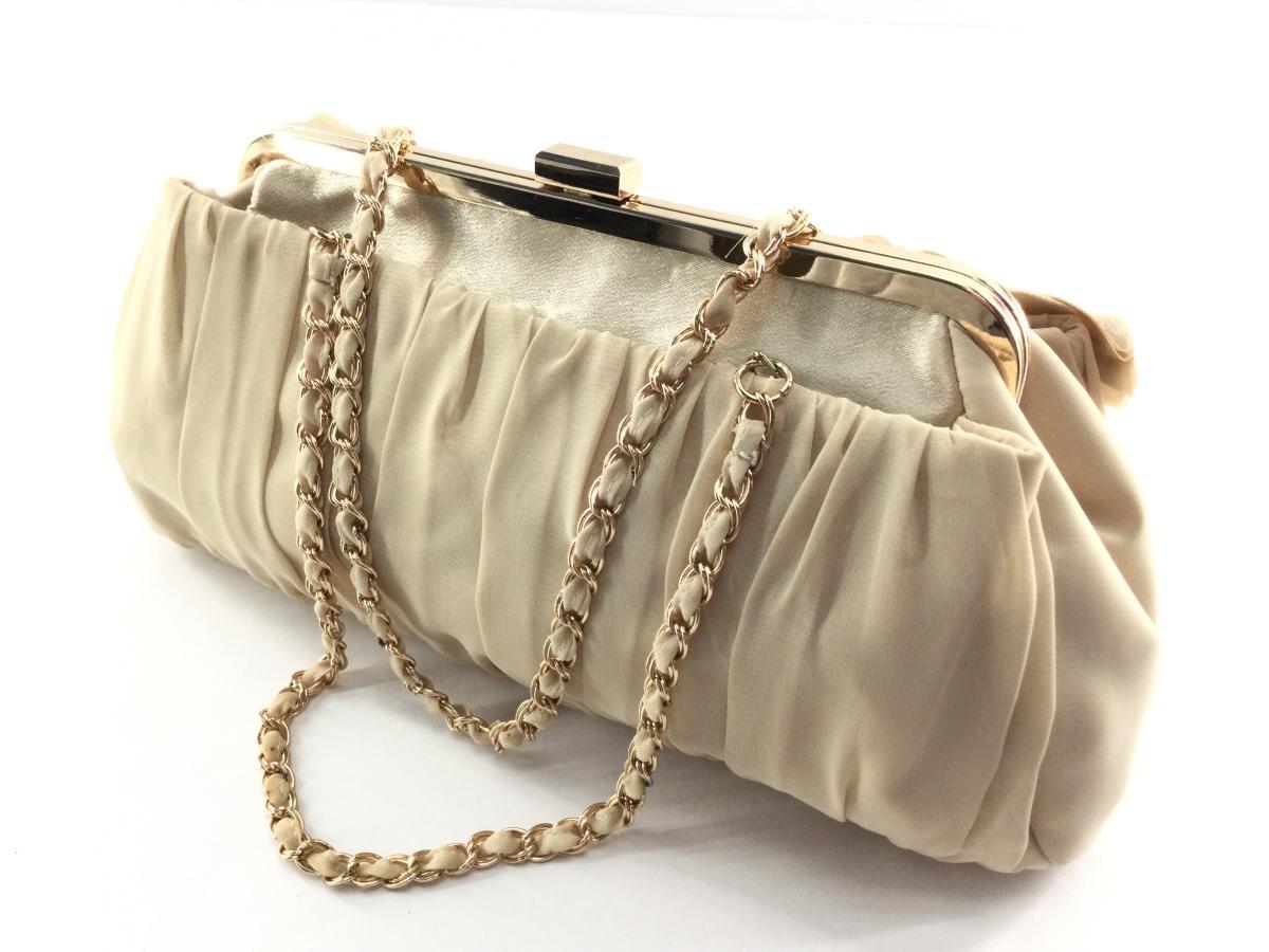 がま口パーティーバッグ クーコ COOCO 2WAY ハンドバッグ オーガンジーxミニフラワー ゴールド系_画像2