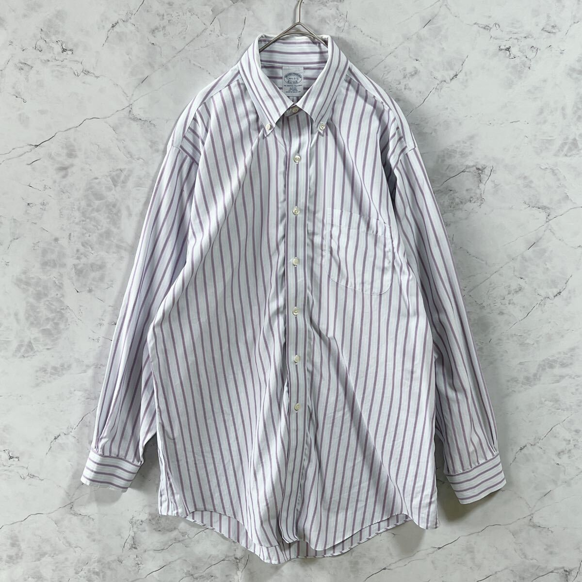 Brooks Brothers ブルックス・ブラザーズ　 ボタンダウン 長袖シャツ　ストライプシャツ　スリムフィット　ノンアイロン　サイズ16 1/2-2/3