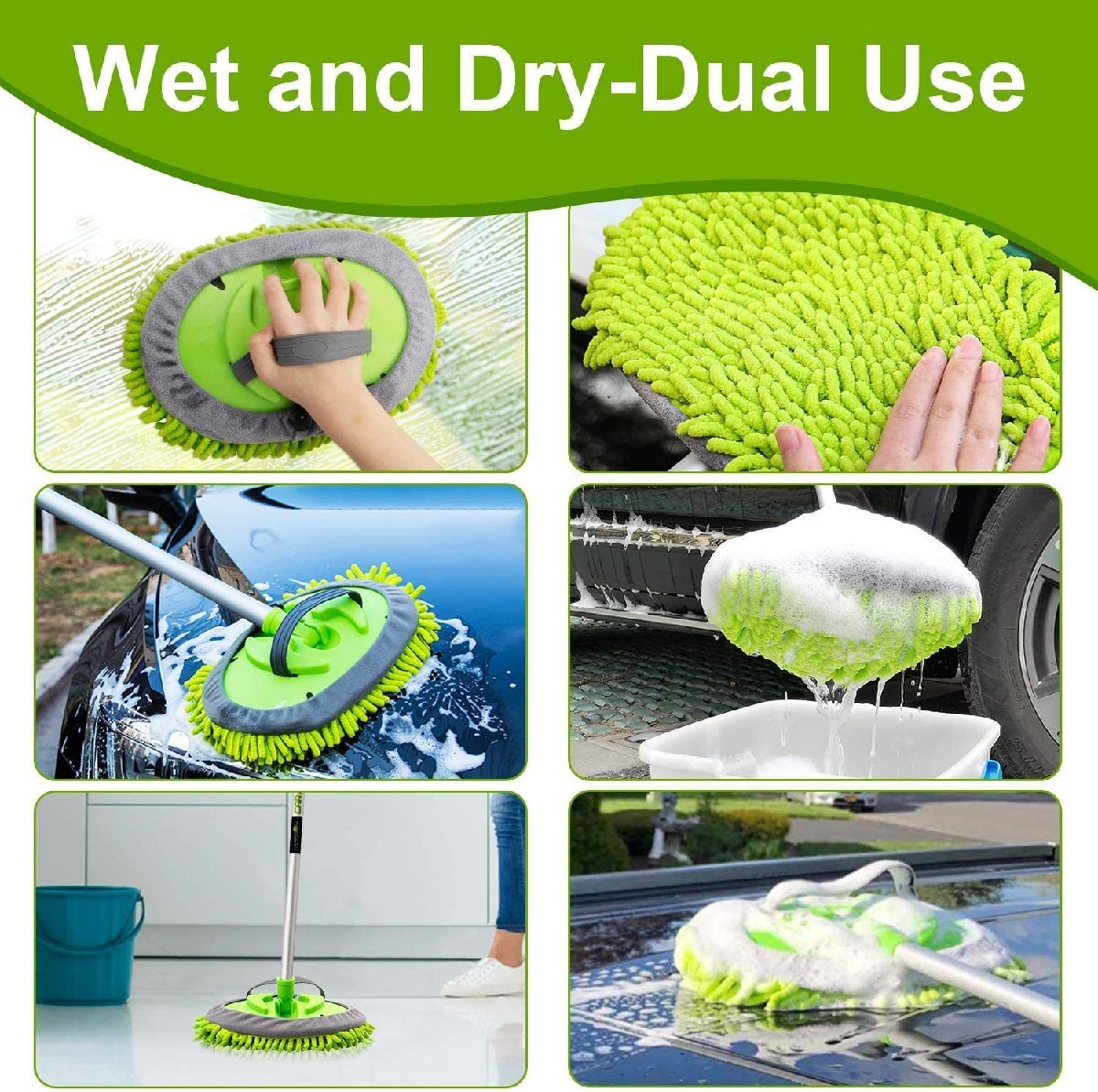  mop two in one car wash brush mop sponge glove flexible type cleaning removed possibility SUV RV automobile bus length 160.^