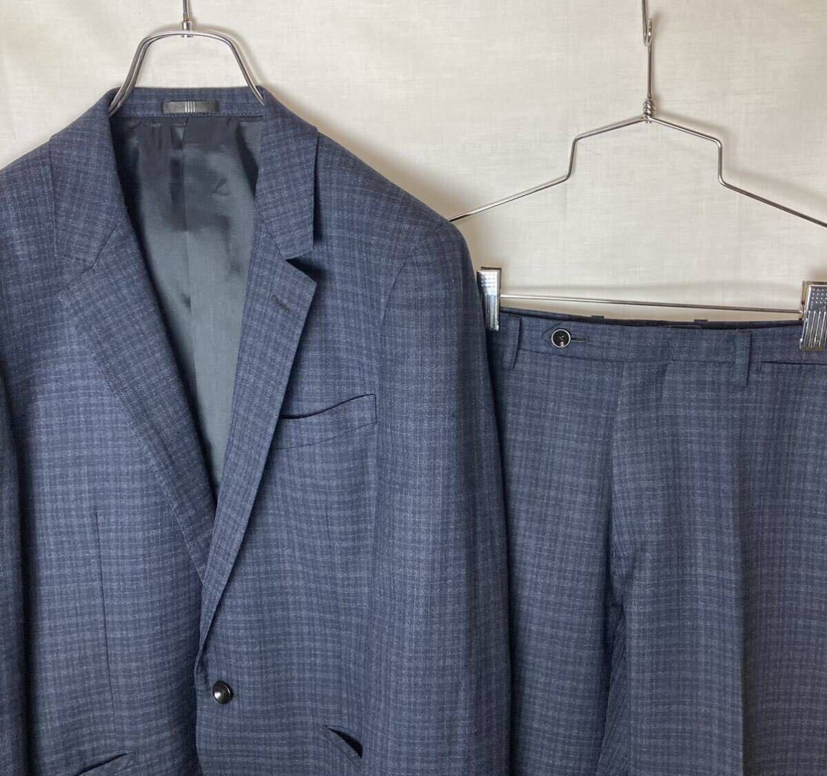 希少 くすみブルーグレーチェック スーツセットアップ SUIT 希少 くすみブルーグレーチェック スーツセットアップ SUIT
