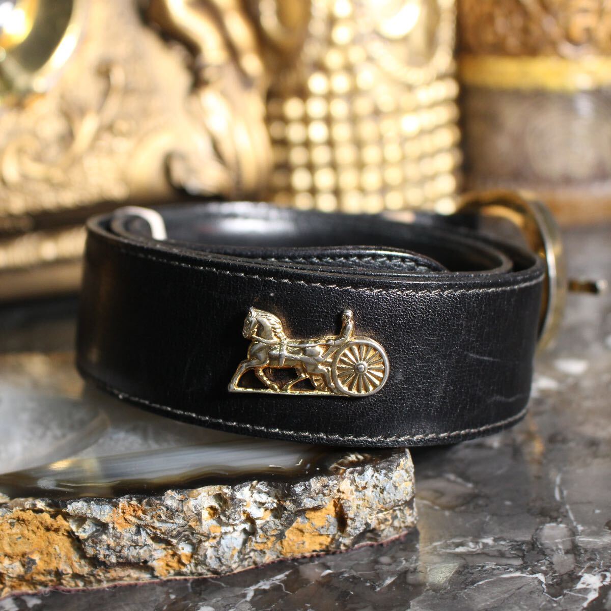 CELINE CARRIAGE LOGO DESIGN LEAHER BELT/セリーヌ馬車ロゴ CELINE CARRIAGE LOGO DESIGN LEAHER BELT/セリーヌ馬車ロゴ