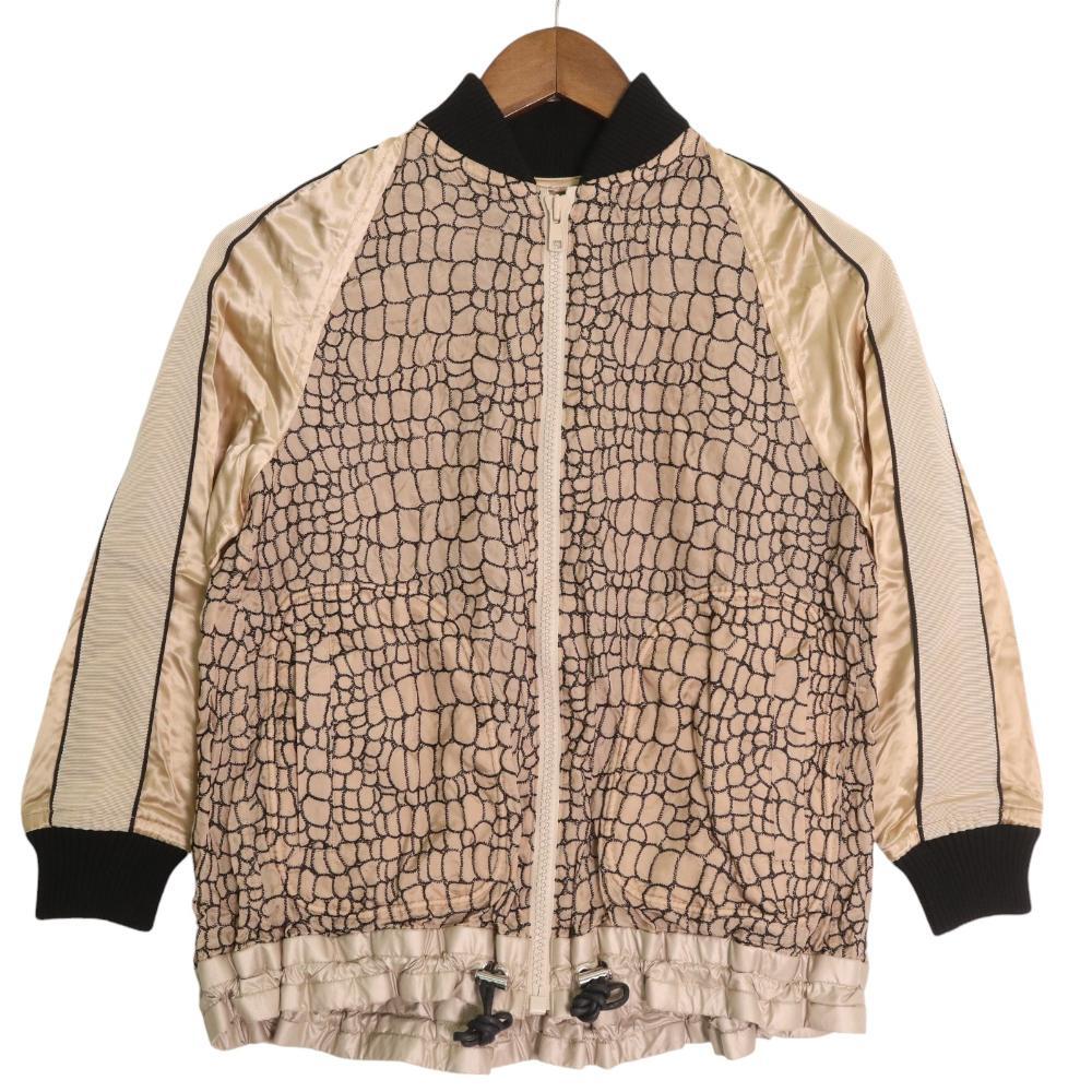  Sakai sacai 11-01415embro Ida Lee pattern Short jacket blouson embroidery Logo total pattern Zip up 2 M beige lady's 