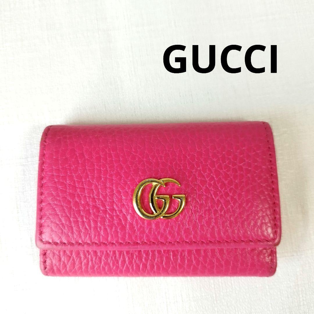良品】GUCCI グッチ キーケース 6連 マーモント 金金具 ピンク 良品】GUCCI グッチ キーケース 6連 マーモント 金金具 ピンク