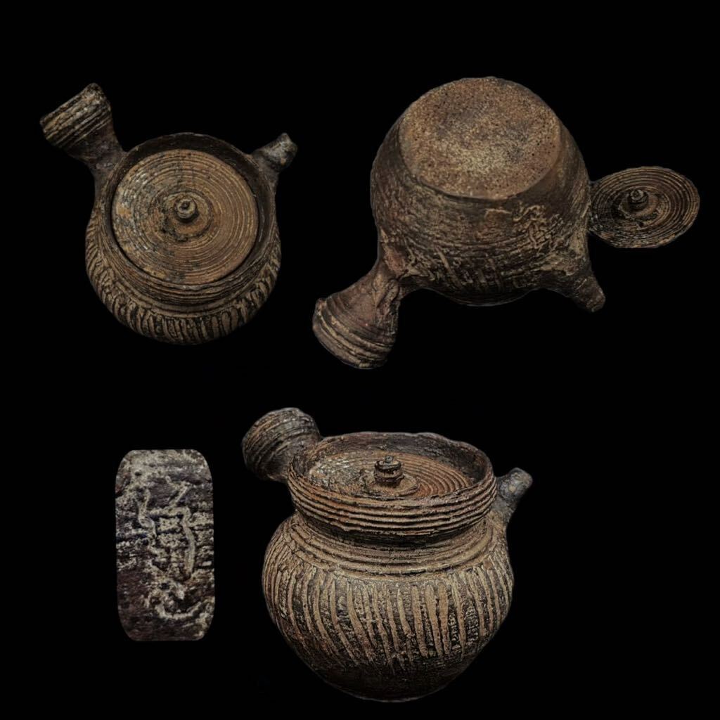 急須 佐久間行山 南蛮焼 検：浅本鶴山 煎茶道具 茶器 茶注 備前焼 横手 焼締め 煎茶器 時代物 陶器 砲口 横手 茶壷 煎茶道具 在銘 古美術 