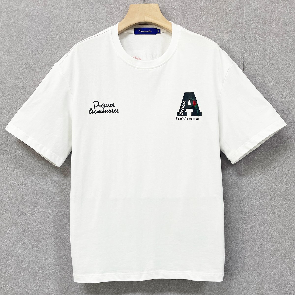 一枚限定・半袖Tシャツ 定価2万◆Emmauela・イタリア・ミラノ発◆コットン100％ 薄手 通気 T-shirt 大きめ 高級刺繍 スウェット 日常 XL/50