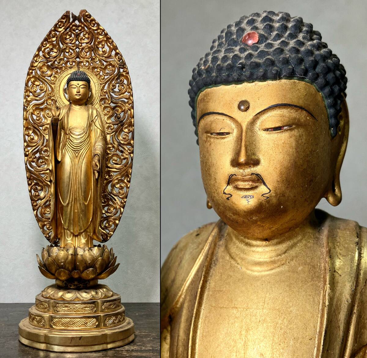 京都⑫ 整理品2 時代物 木造 玉眼 阿弥陀如来立像 仏像 高さ：53.5cm 仏教美術