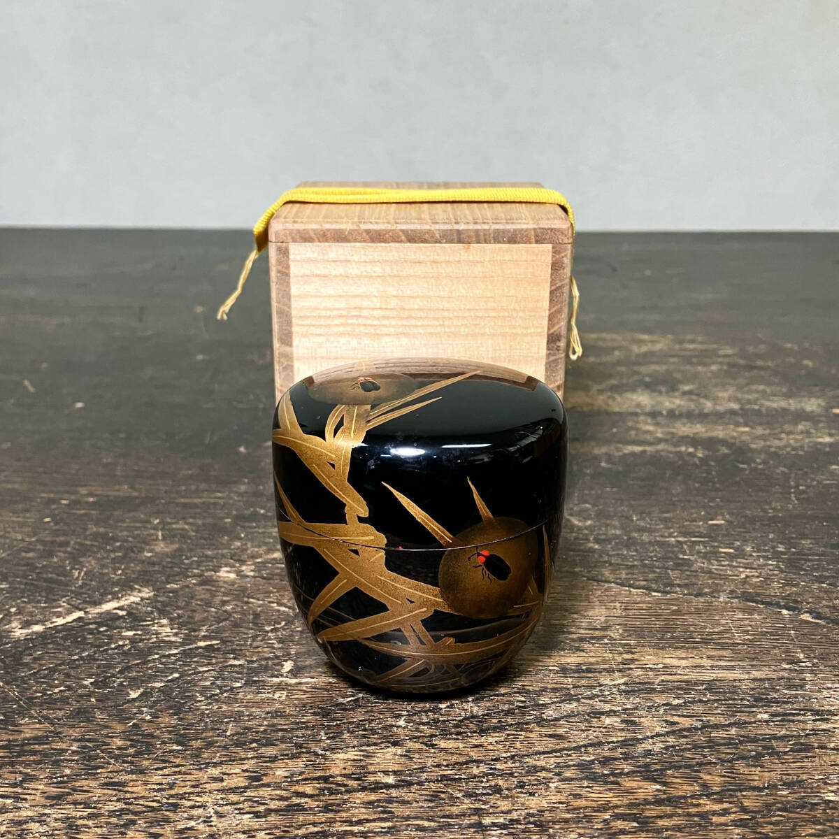 京都⑥ 整理品23 時代茶道具 蒔絵蛍図 蓋裏螺鈿細工 棗 箱付 茶道具