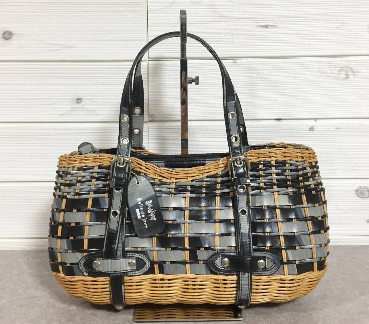 No1106 Belle de jour 籐 レザー かご ハンド トートバッグ