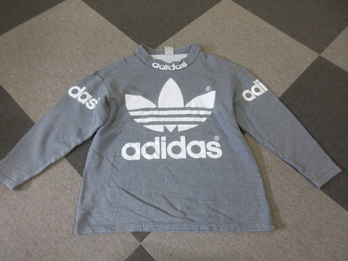 80s90s adidas スウェット M-L 両面プリント トレフォイルロゴ デサント 日本製 AA-5340 トレーナー ハイネック ヴィンテージ オールド