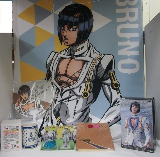 ■【ジョジョの奇妙な冒険黄金の風　ブルーノ・ブチャラティグッズまとめ売り】フィギュア・湯呑・アクリルスタンド・タペストリ・クロッキ