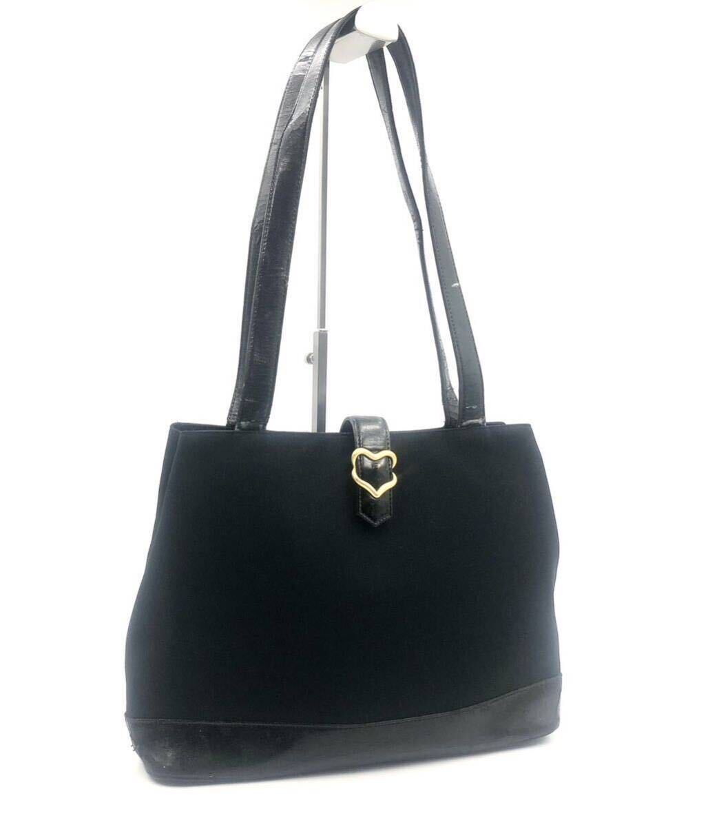 Yves saint Laurent イヴサンローラン　トートバッグ　レザー×キャンバス　ハート金具　ブラック　ゴールド金具　レディース