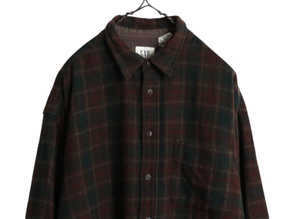 00s OLD GAP tartan check long sleeve wool shirt men's XL / 00 period old tag Old Gap long sleeve shirt with pocket large size 