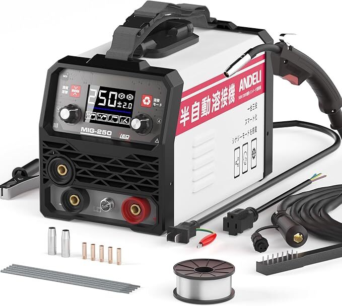 半自動溶接機 120AノンガスMIG/アーク溶接/lift TIG 100V/200V兼用 インバーター直流溶接機 MIG溶接 半自動 LEDスクリーン 日本語取説書
