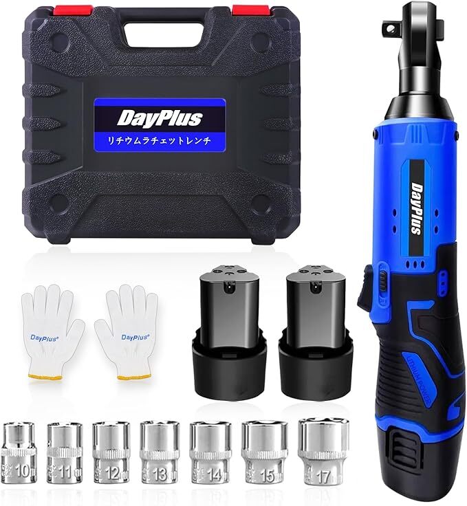 ラチェットレンチ 電動ラチェットレンチ 電動ラチェット 12V コードレス 多機能 ソケット 最大トルク40Nm 1.5Ahバッテリー2本 正逆転両用