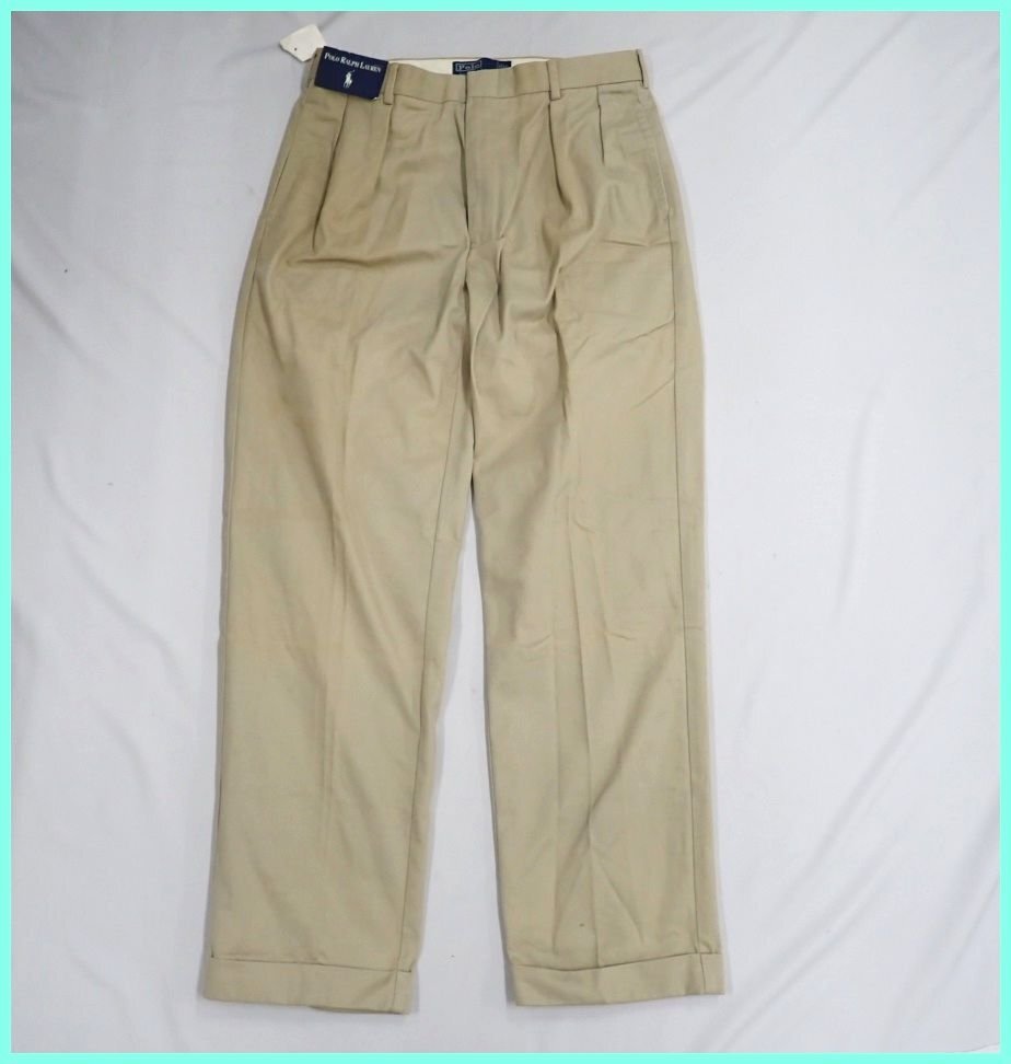 ☆1円 未使用 POLO RALPH LAUREN/ポロラルフローレン チノパン W34 L32/メンズL相当/ベージュ/コットン/ツータックパンツ&2021300009