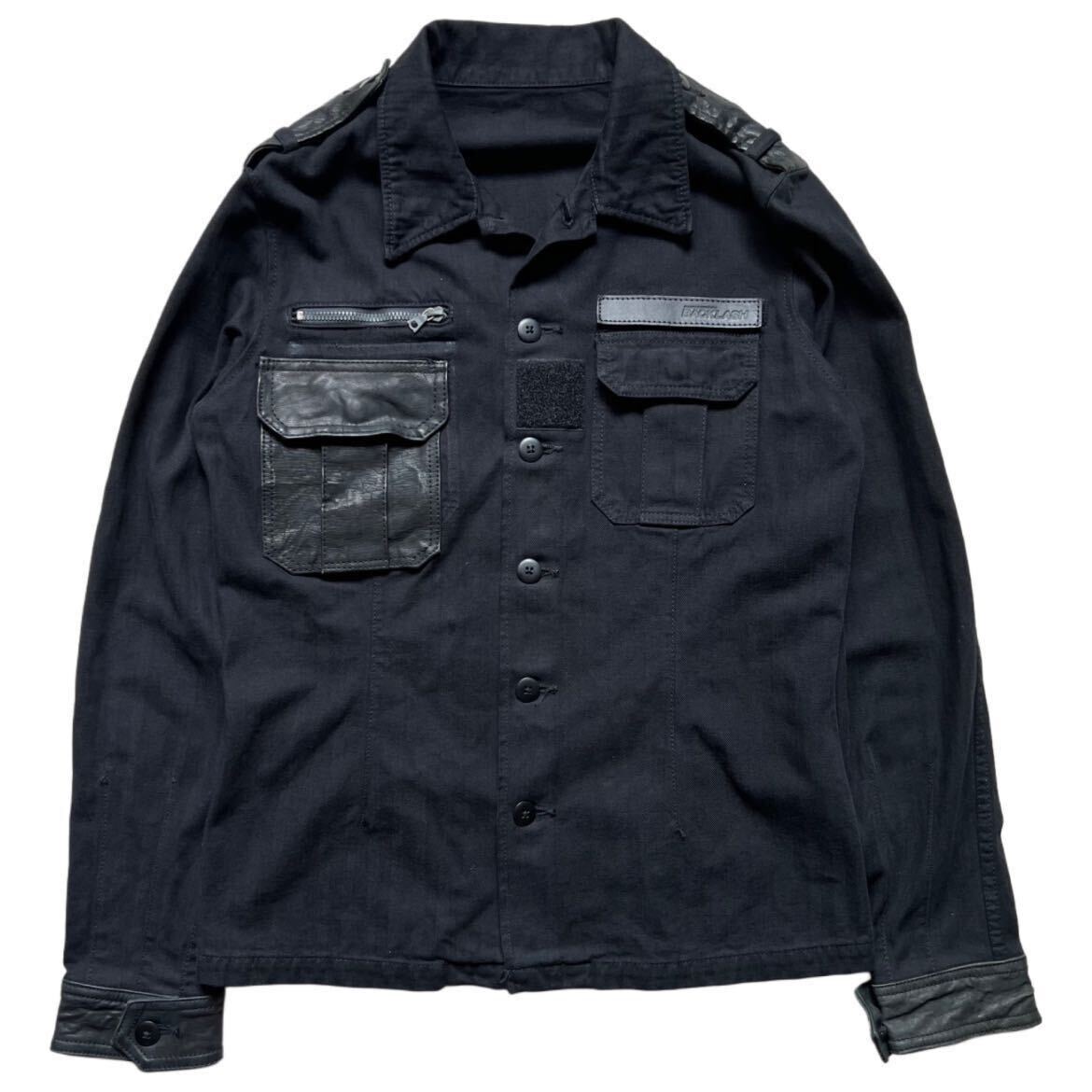 Rare 00s ISAMU KATAYAMA BACKLASH leather docking military denim jacket Japanese label archive vintage 14th Addiction LGB 希少