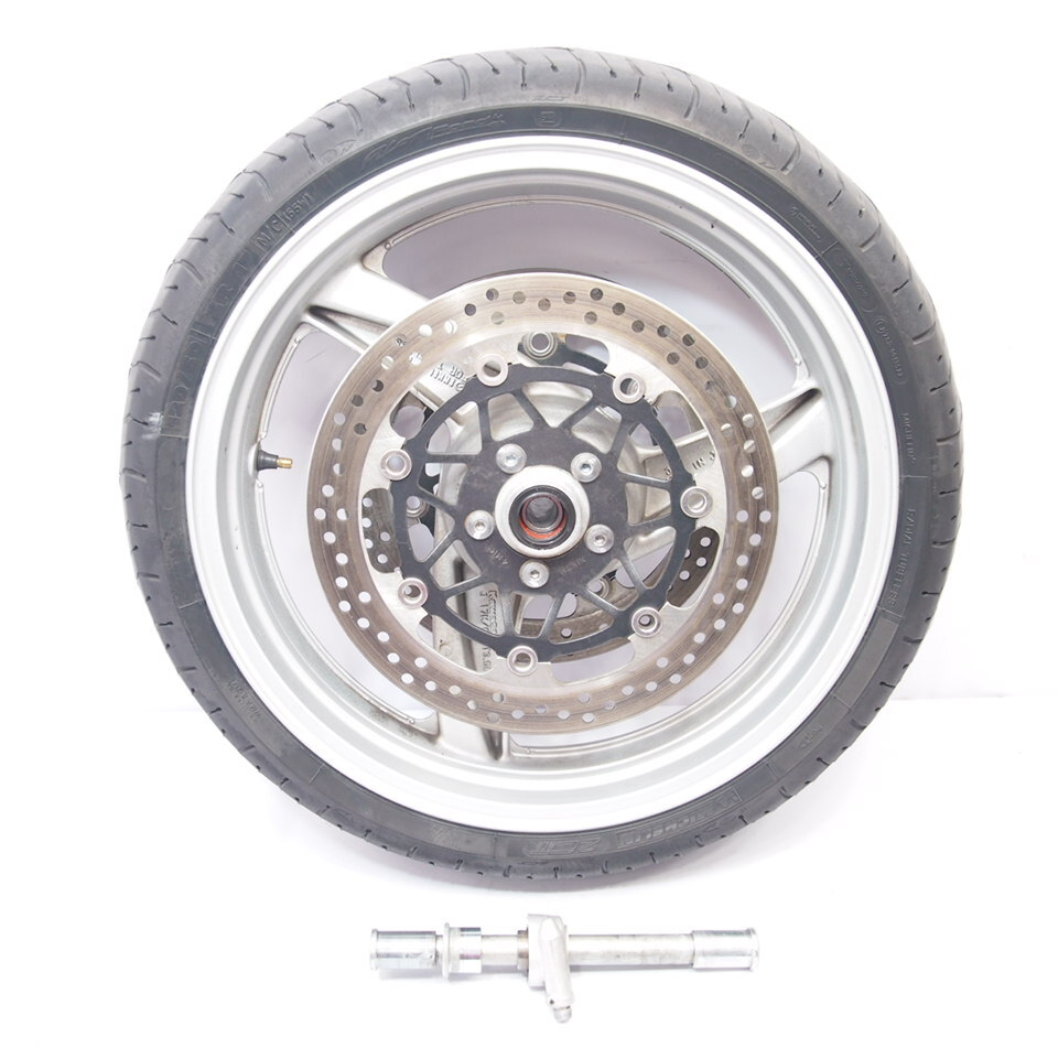 振れ無(wú)し!ZZ-R400N ZX400N-042 純正フロントホイール 05年外し 04-06年 ディスク アクスルシャフト
