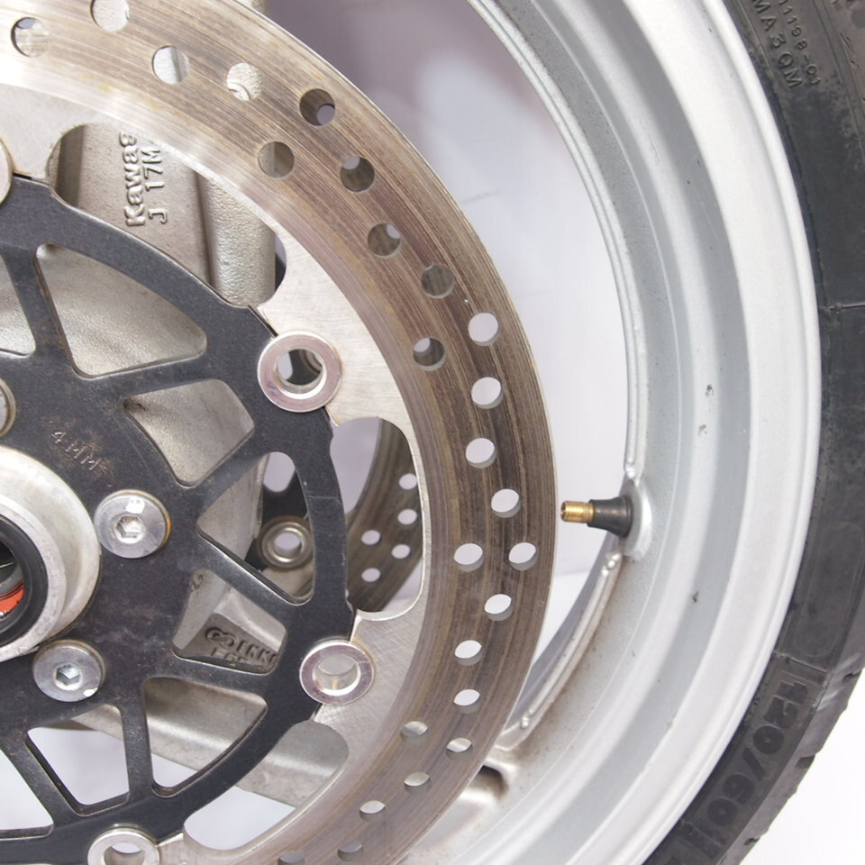 振れ無(wú)し!ZZ-R400N ZX400N-042 純正フロントホイール 05年外し 04-06年 ディスク アクスルシャフト