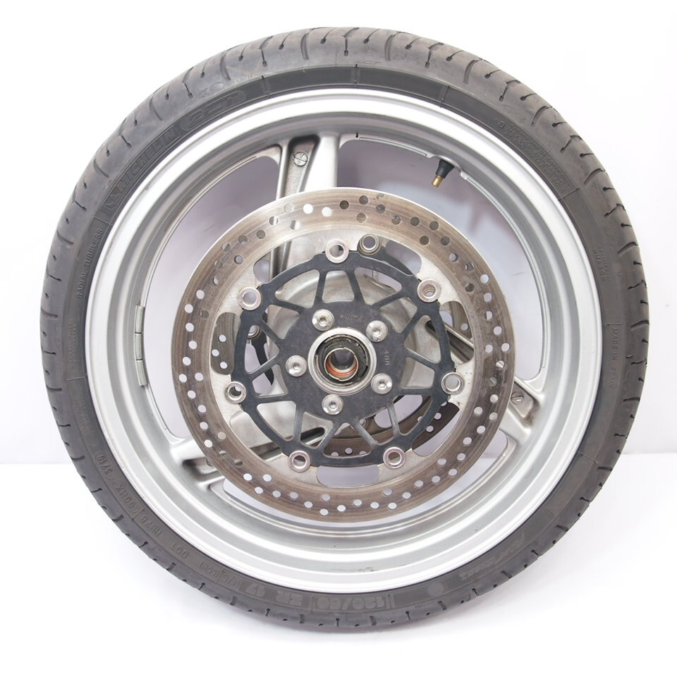 振れ無(wú)し!ZZ-R400N ZX400N-042 純正フロントホイール 05年外し 04-06年 ディスク アクスルシャフト