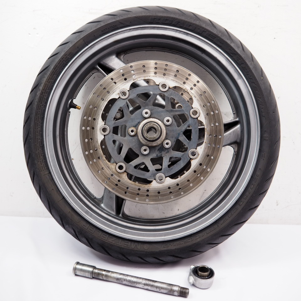 ZZ-R400N ZX400N-036 03年外し 純正フロントホイール アクスルシャフト メーターギア93-06年 ZX400-N9 21年メッツラータイヤ
