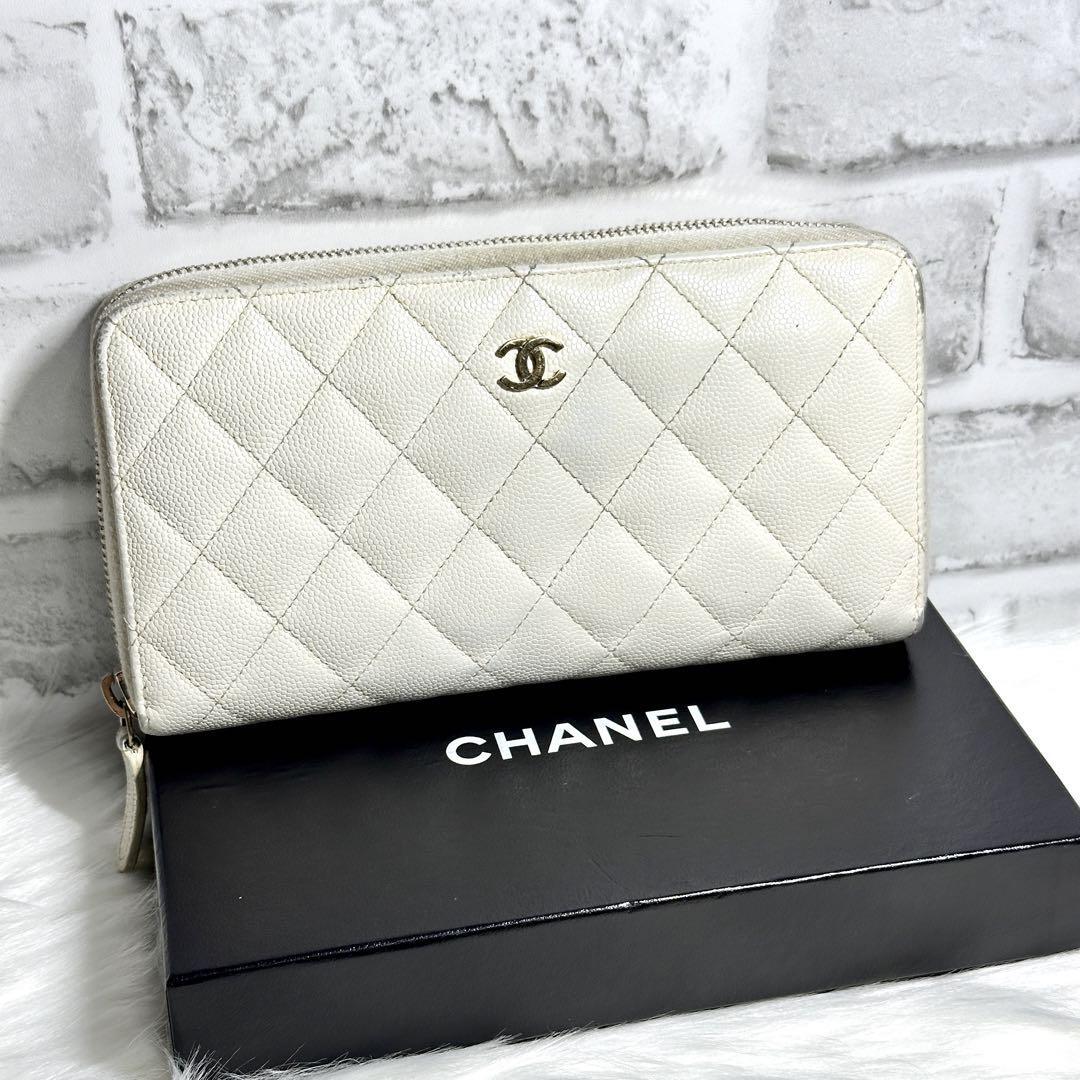 美品 CHANEL キャビアスキン マトラッセ ラウンドファスナー 長 美品 CHANEL キャビアスキン マトラッセ ラウンドファスナー 長