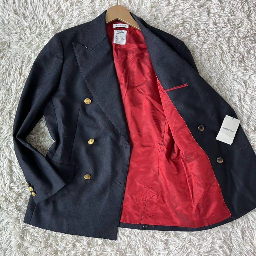 新品タグ付◎MADISON BLUE BLEECKER W6B BLAZER マディソンブルー 紺ブレ 金ボタン メンズ ネイビー ダブル XL ウール 紺 フォーマル