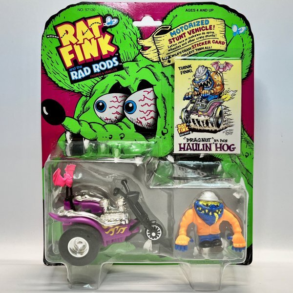 1990 ケナー ラッドロッツ ラットフィンク ドラッグナット フィギュア ミニカー Kenner RAD RODS RAT FINK DRAGNUT in his HAULIN' HOG